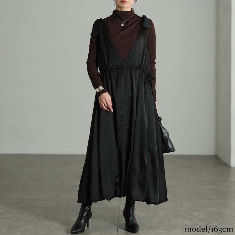 大きいサイズ レディース 肩リボンバルーンジャンパースカート