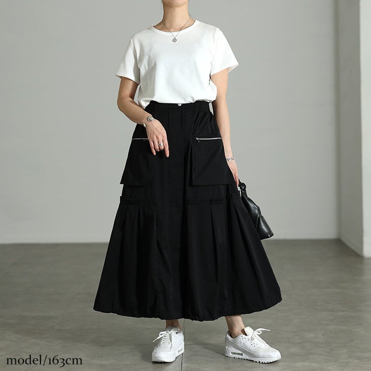 大きいサイズ レディース 裾ドロストタック切り替え変形スカート