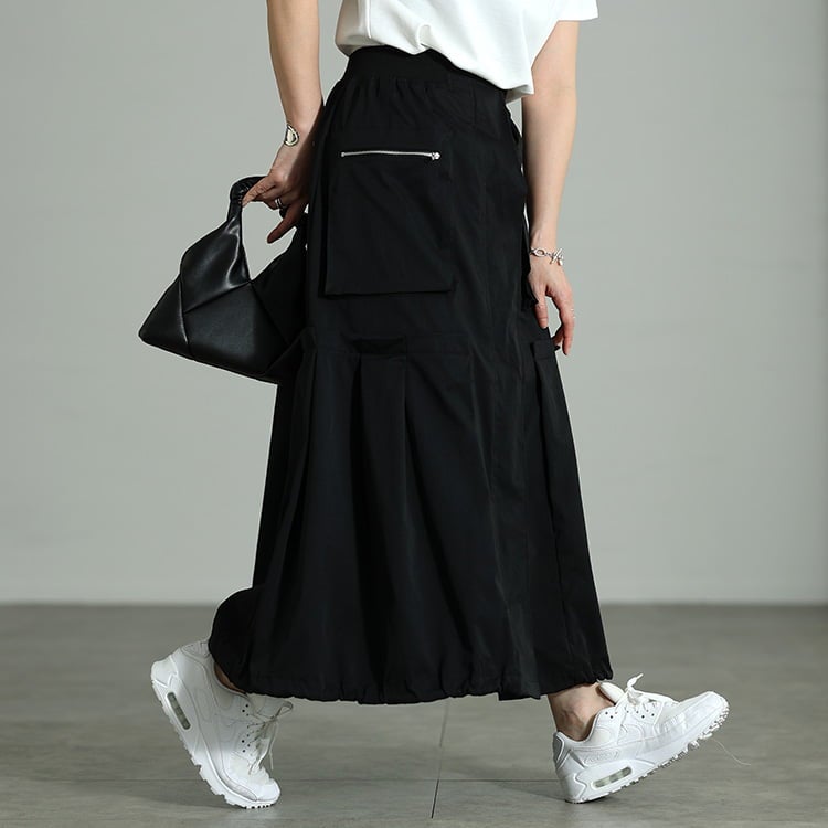 大きいサイズ レディース 裾ドロストタック切り替え変形スカート