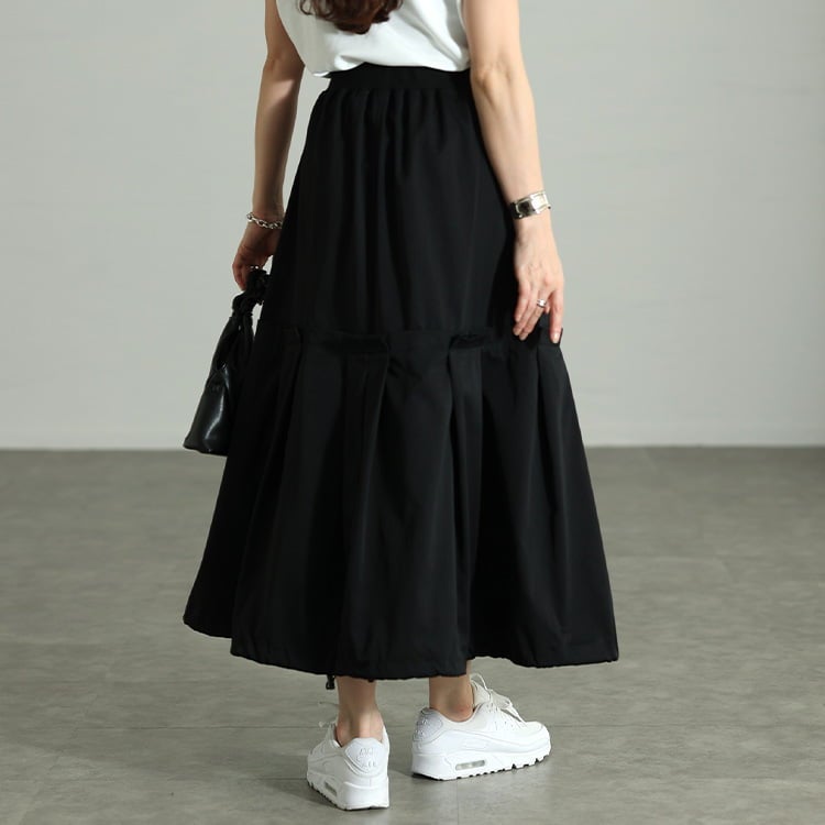大きいサイズ レディース 裾ドロストタック切り替え変形スカート