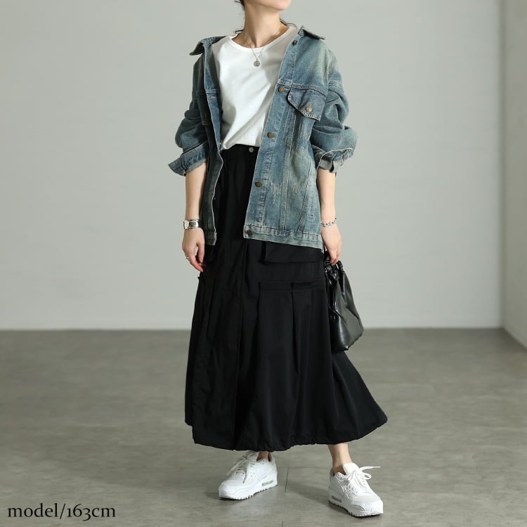 大きいサイズ レディース 裾ドロストタック切り替え変形スカート