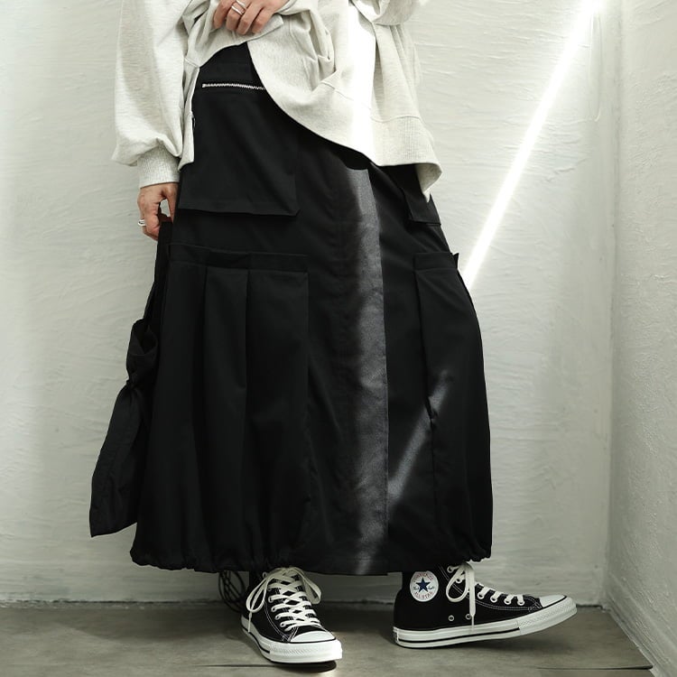 大きいサイズ レディース 裾ドロストタック切り替え変形スカート