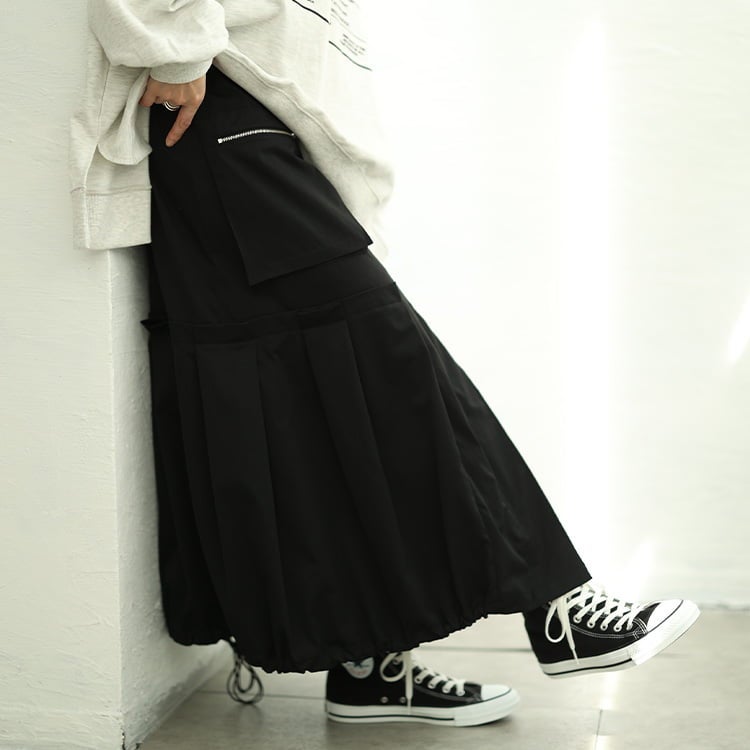 大きいサイズ レディース 裾ドロストタック切り替え変形スカート