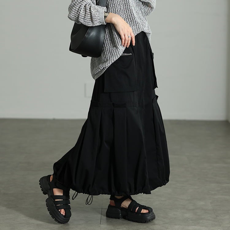 大きいサイズ レディース 裾ドロストタック切り替え変形スカート