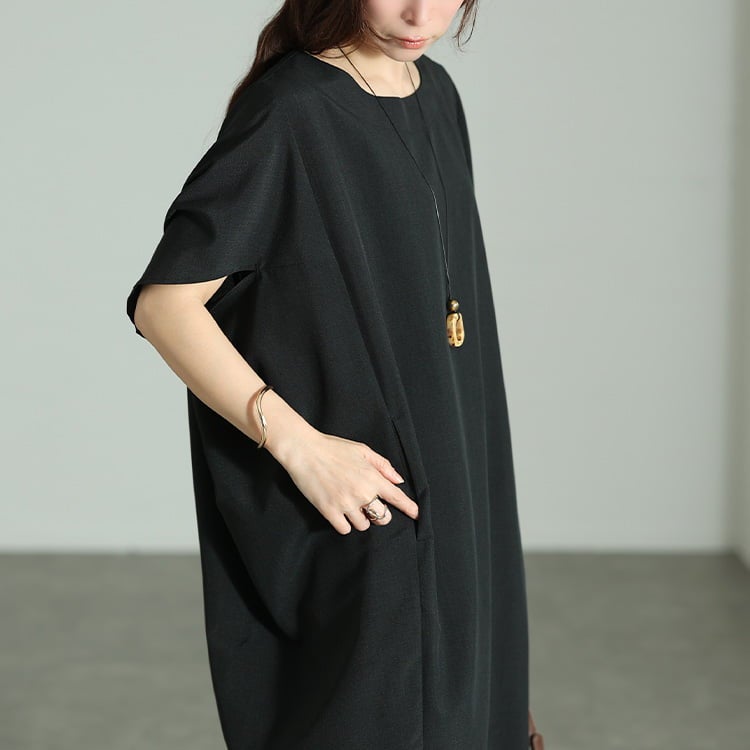 大きいサイズ レディース 麻調ドルマンコクーンワンピース