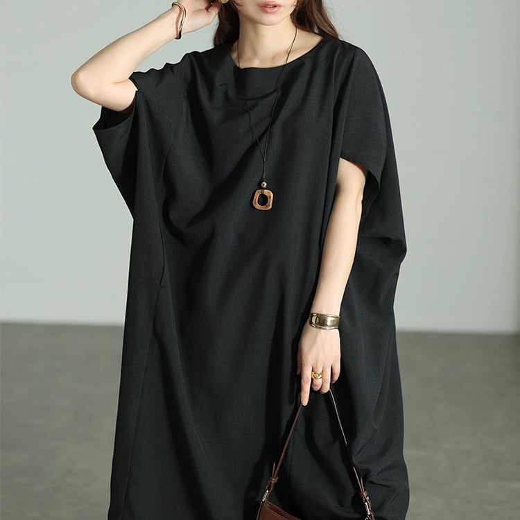 大きいサイズ レディース 麻調ドルマンコクーンワンピース