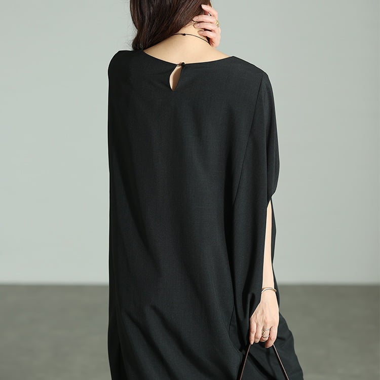 大きいサイズ レディース 麻調ドルマンコクーンワンピース