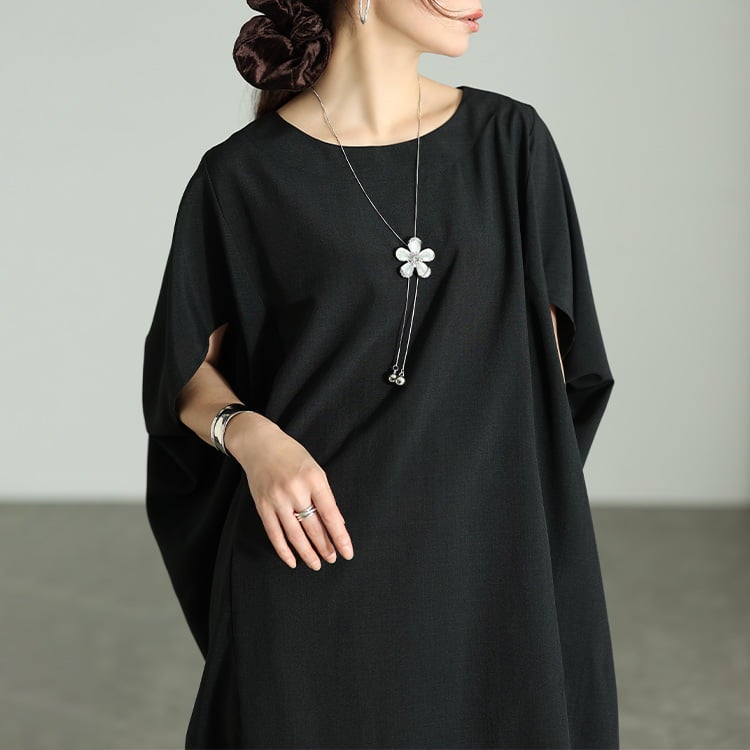 大きいサイズ レディース 麻調ドルマンコクーンワンピース