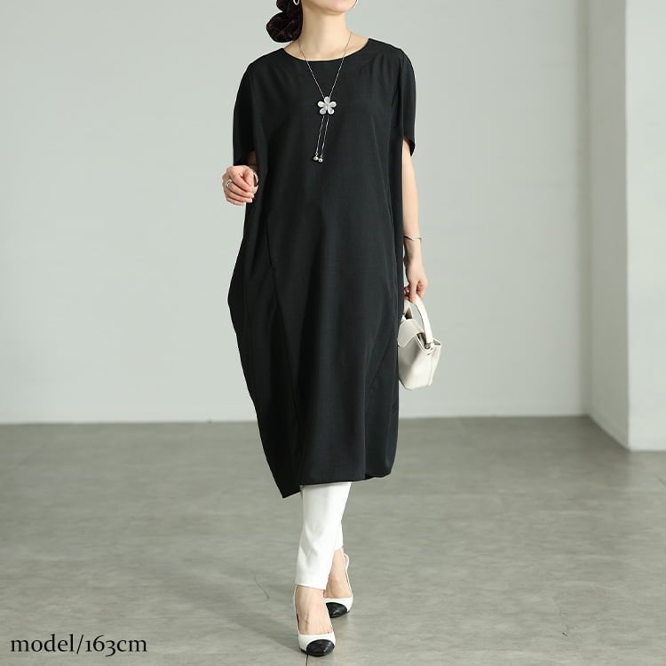 大きいサイズ レディース 麻調ドルマンコクーンワンピース