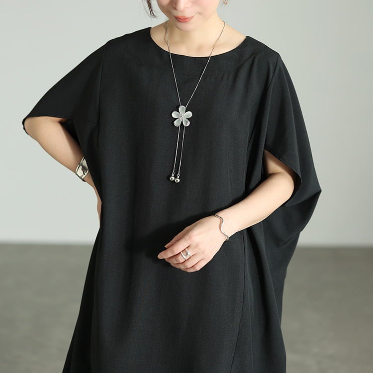 大きいサイズ レディース 麻調ドルマンコクーンワンピース