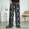 大きいサイズ レディース 花柄＆ストライプ柄プリーツワイドパンツ 花柄