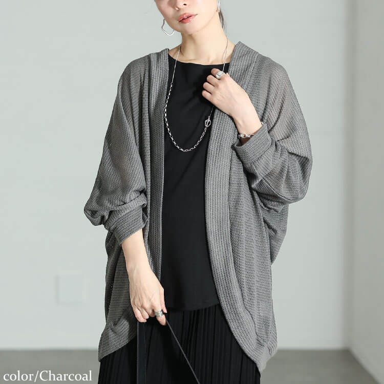 大きいサイズ レディース 透かし編みドルマンカーディガン