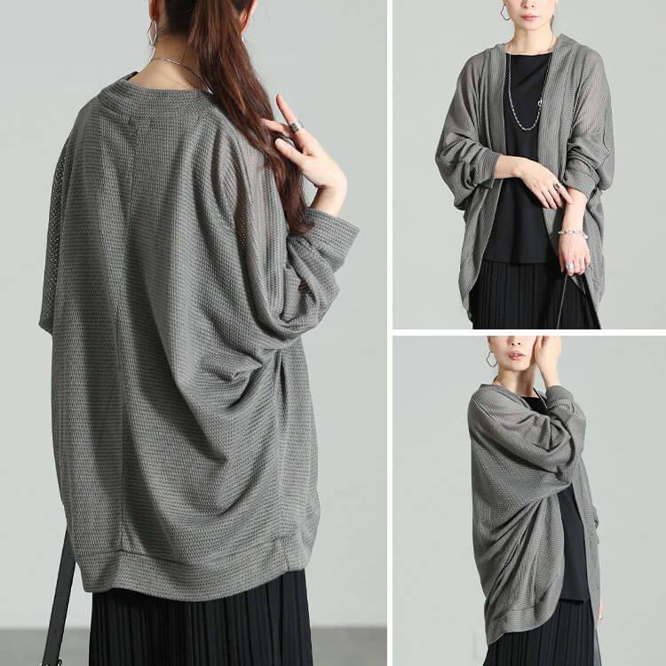 大きいサイズ レディース 透かし編みドルマンカーディガン