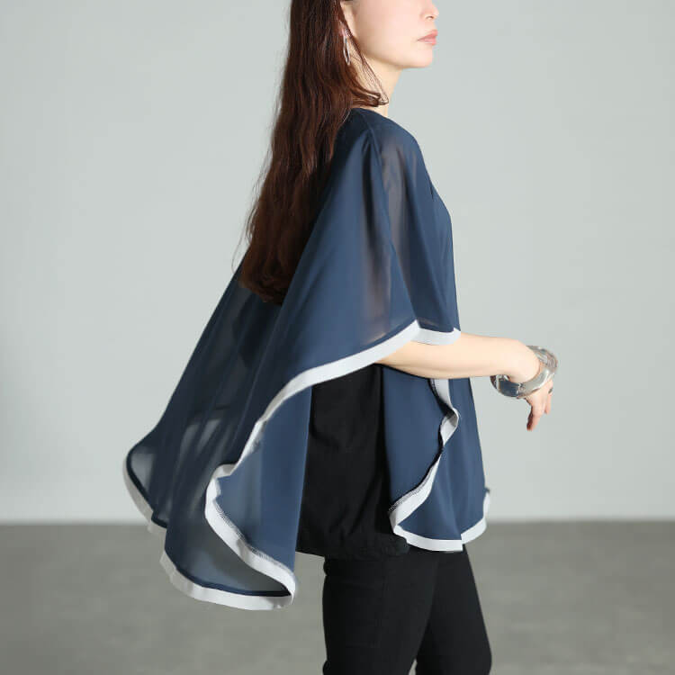 大きいサイズ レディース パイピングシフォンフェイクプルオーバー