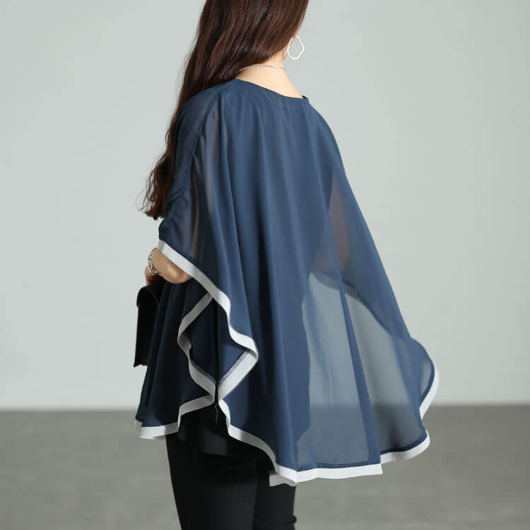 大きいサイズ レディース パイピングシフォンフェイクプルオーバー