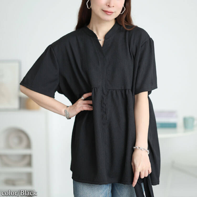 大きいサイズ レディース 楊柳キーネックペプラムプルオーバー