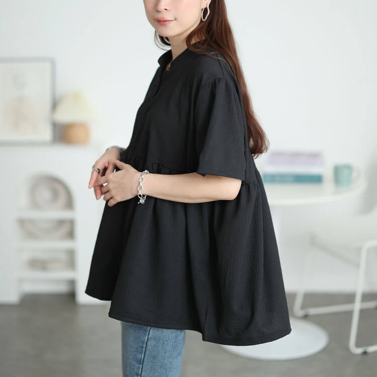 大きいサイズ レディース 楊柳キーネックペプラムプルオーバー