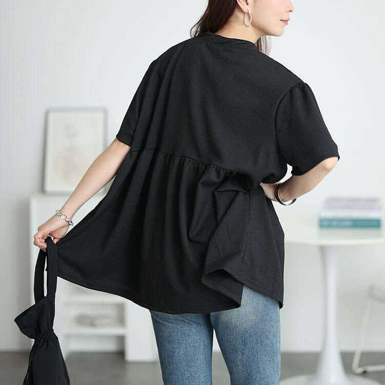 大きいサイズ レディース 楊柳キーネックペプラムプルオーバー