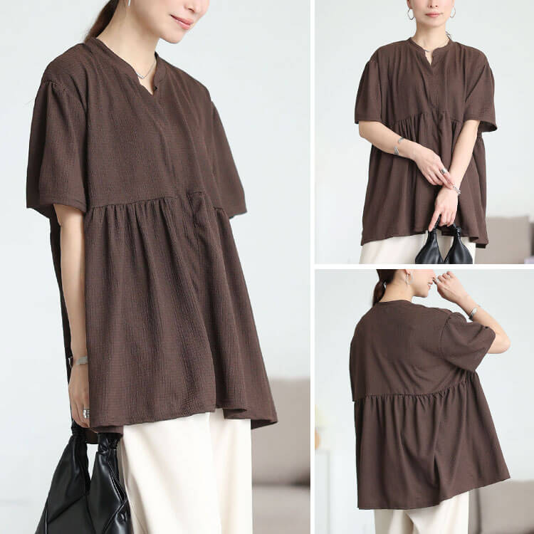 大きいサイズ レディース 楊柳キーネックペプラムプルオーバー