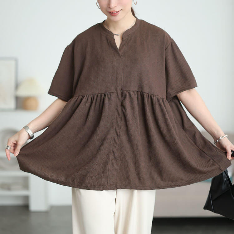 大きいサイズ レディース 楊柳キーネックペプラムプルオーバー