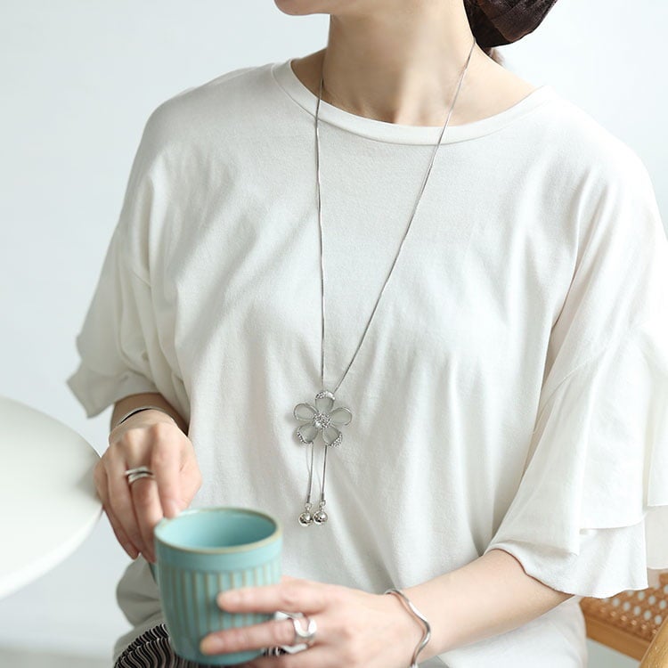 大きいサイズ レディース ビジューフラワーラリエットネックレス