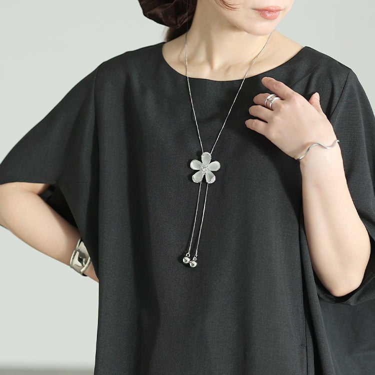 大きいサイズ レディース ビジューフラワーラリエットネックレス