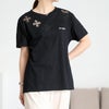 大きいサイズ レディース フラワーシアーモチーフTシャツ ブラック