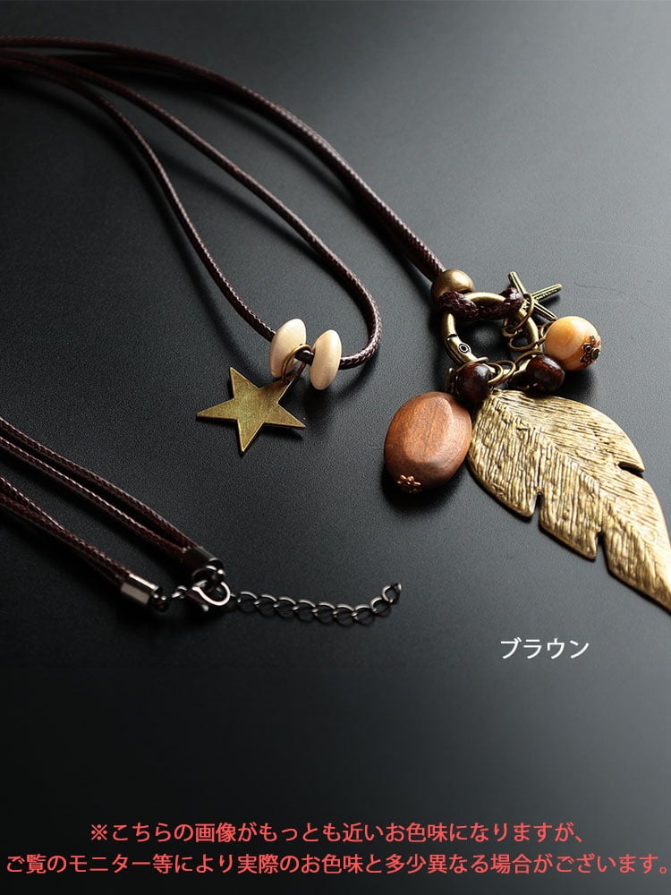 大きいサイズ レディース アンティークフェザーモチーフ2連コードネックレス