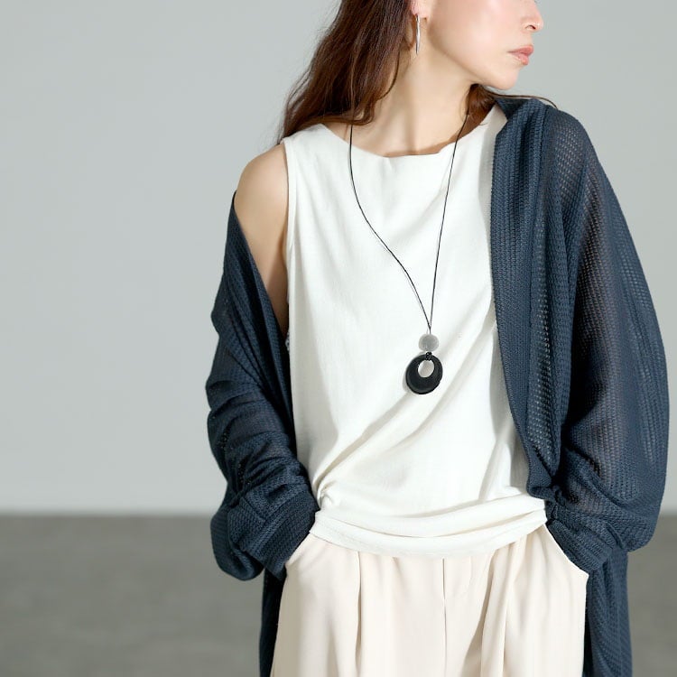 大きいサイズ レディース モダンサークル革紐ネックレス