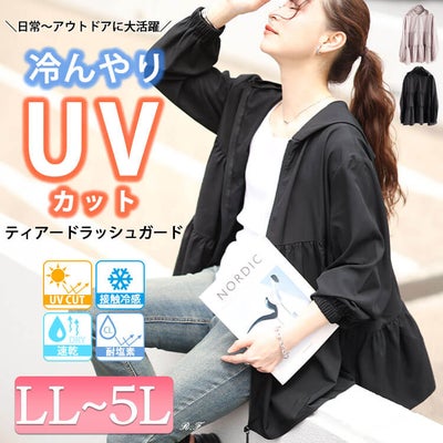 大きいサイズ レディース 接触冷感＆UVカット＆耐塩素ティアードラッシュガード