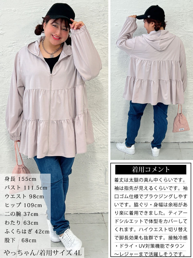 大きいサイズ レディース 接触冷感＆UVカット＆耐塩素ティアードラッシュガード