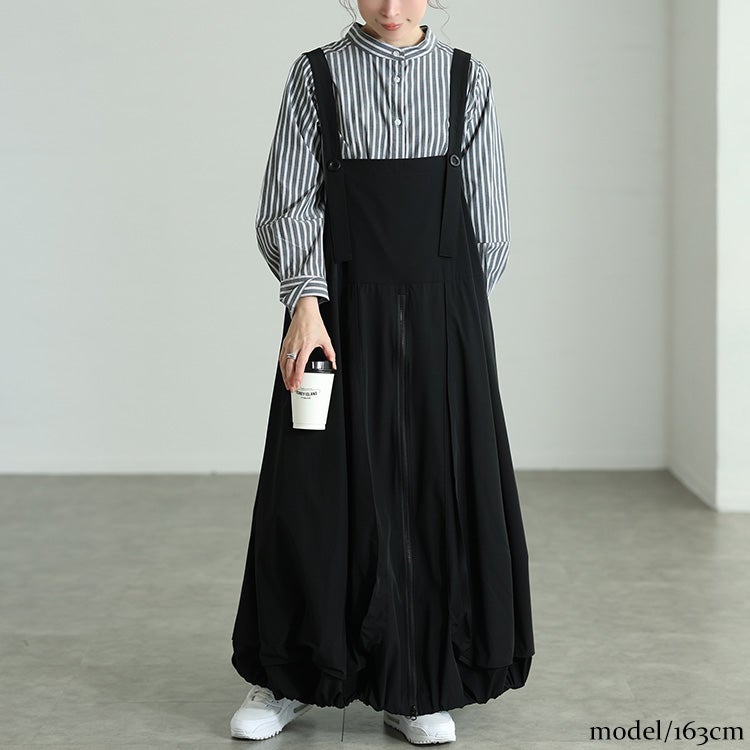 美品☆トールサイズ【モノトーン万筋】正絹 (白黒) 大きいサイズ レディース ZIPバルーンサロペットワンピース nw-26015