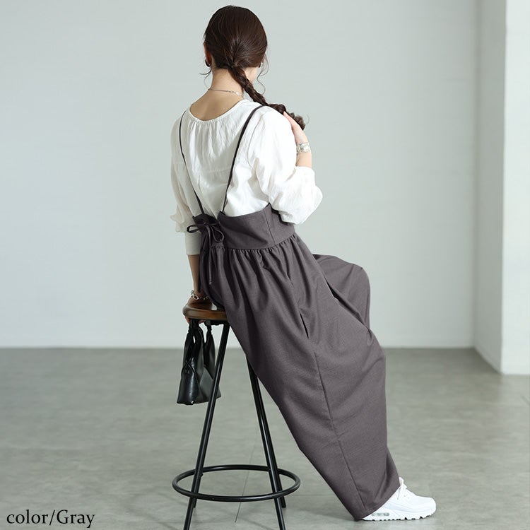 大きいサイズ レディース バックリボンサロペットパンツ nw-26014