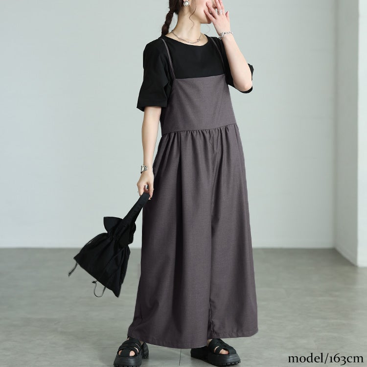大きいサイズ レディース バックリボンサロペットパンツ