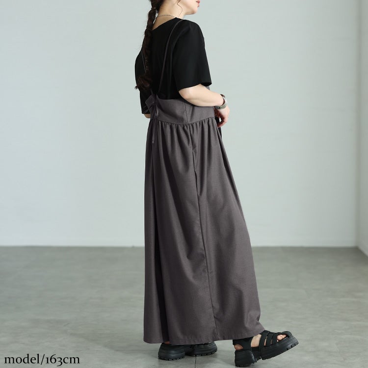 大きいサイズ レディース バックリボンサロペットパンツ