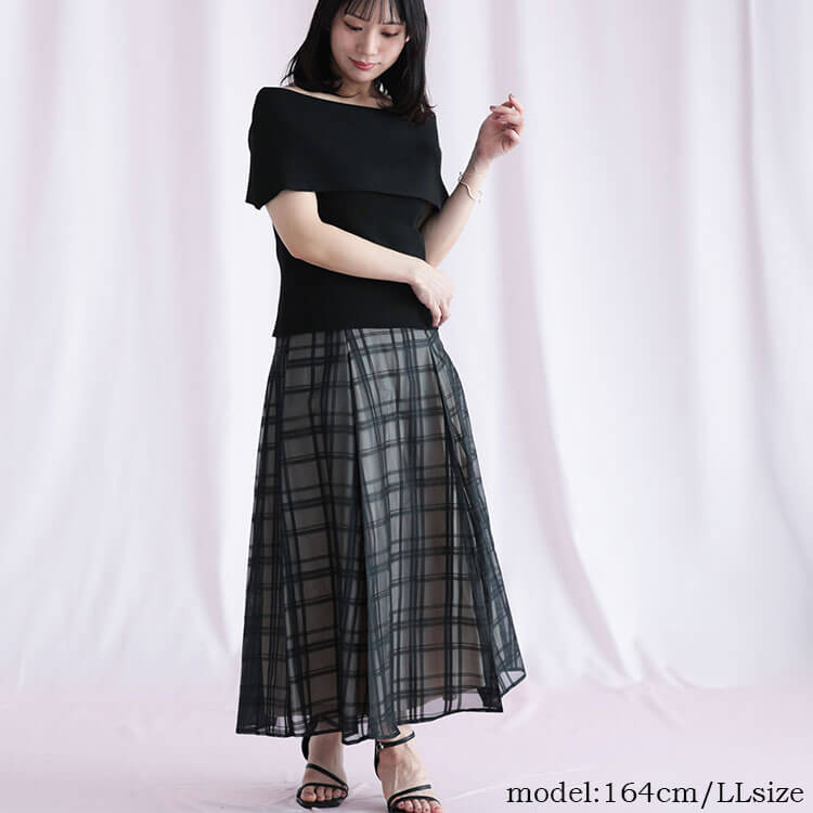 大きいサイズ レディース シアージャガードチェックフレアスカート