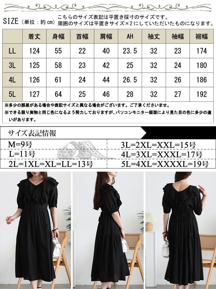 大きいサイズ レディース 接触冷感ティアードラッフルフレアワンピース