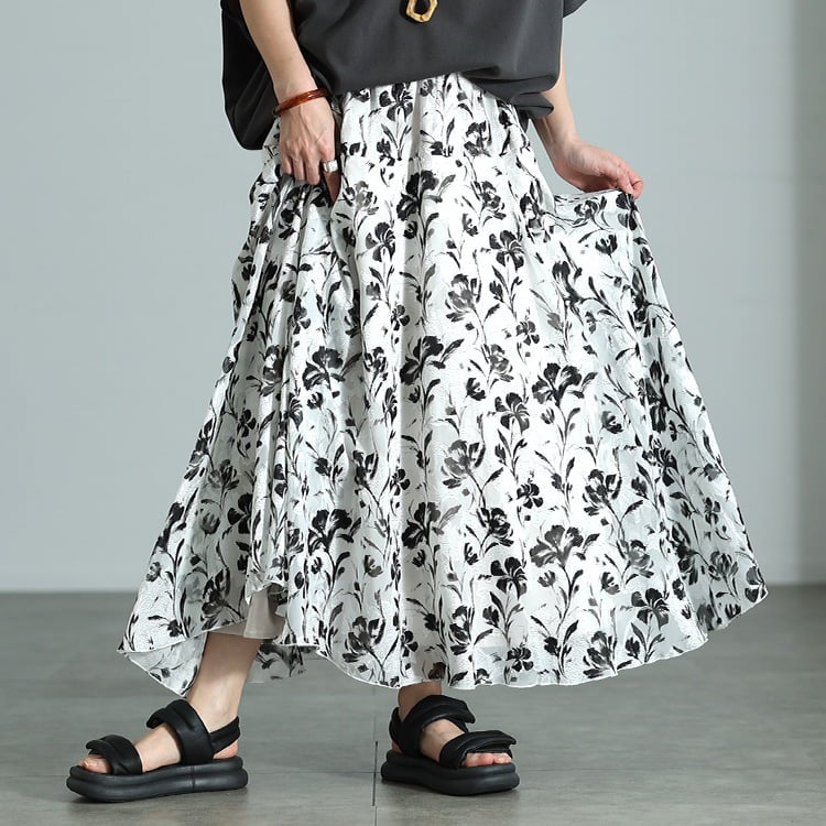 大きいサイズ レディース 花柄シフォンジャガードフレアスカート