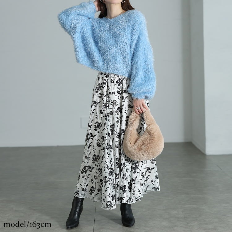 大きいサイズ レディース 花柄シフォンジャガードフレアスカート