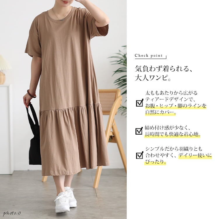 大きいサイズ レディース ティアードコットンワンピース
