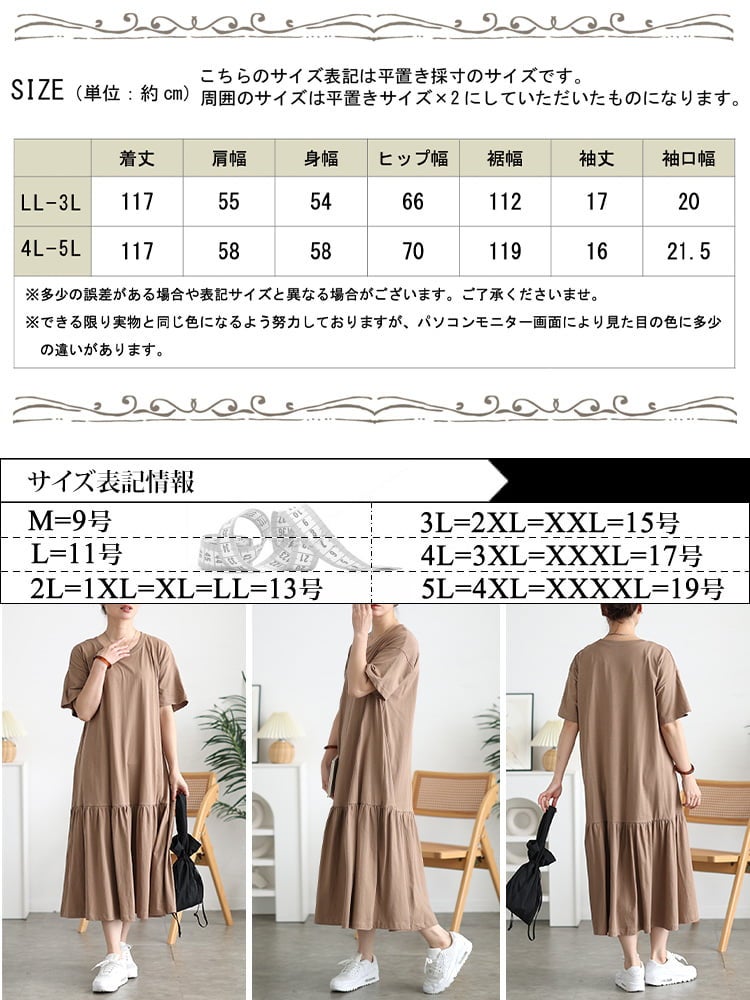 大きいサイズ レディース ティアードコットンワンピース