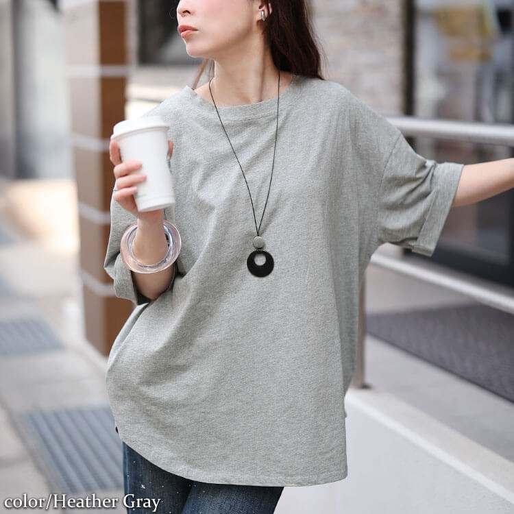 大きいサイズ レディース ロールアップ袖ワイドチュニックTシャツ