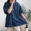 大きいサイズ レディース コットンデニムパフスリーブブラウス ネイビー