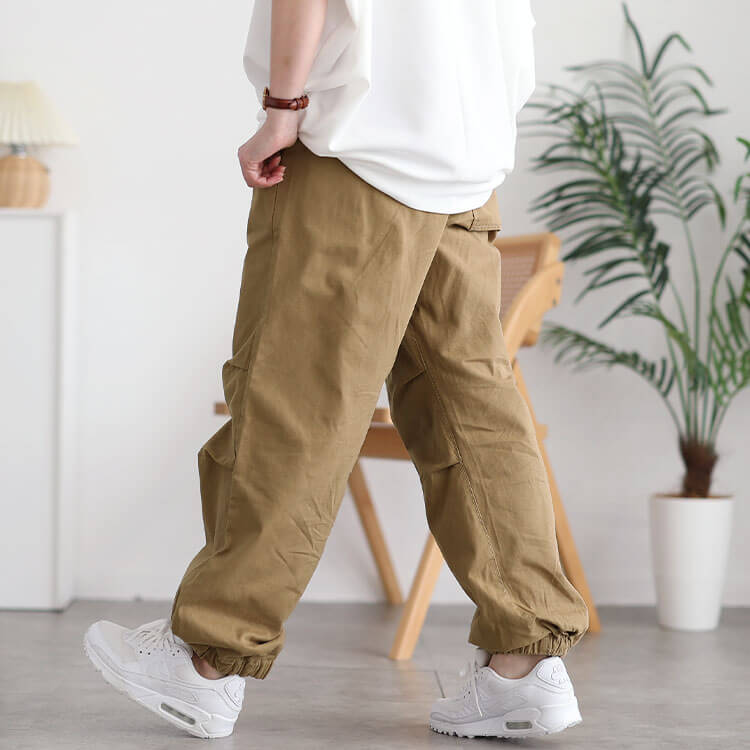大きいサイズ レディース コットンツイルワイドパラシュートパンツ ベージュ