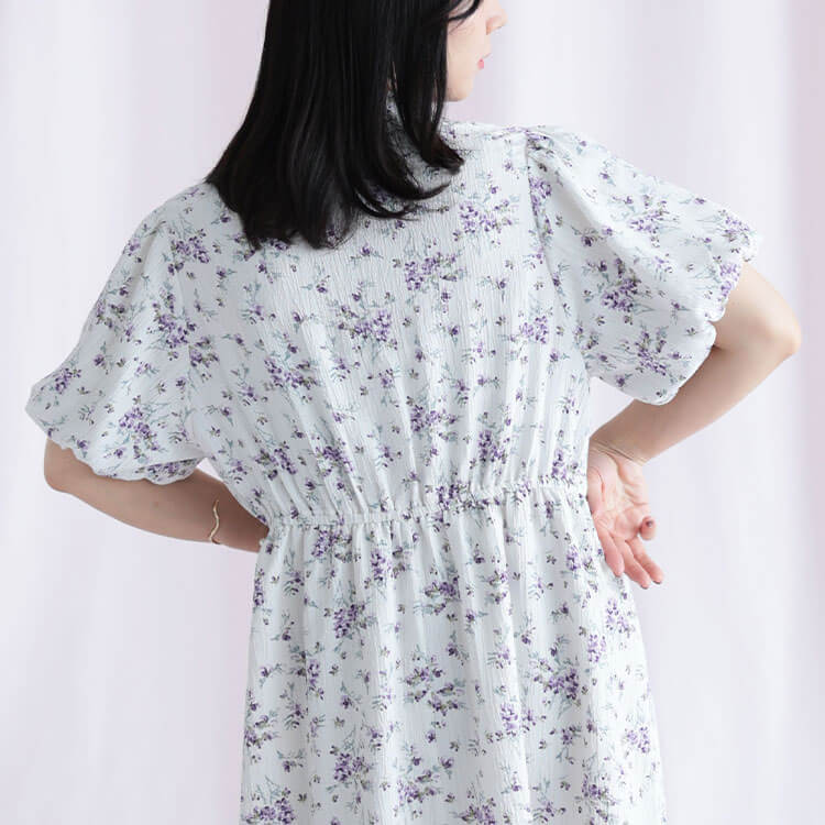 大きいサイズ レディース 花柄プリントボウタイドッキングワンピース