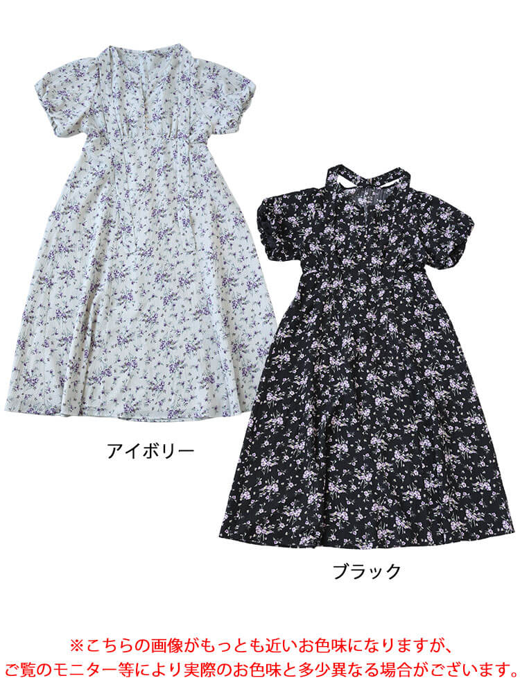 大きいサイズ レディース 花柄プリントボウタイドッキングワンピース