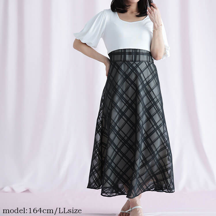 大きいサイズ レディース リブT×シアージャガードチェックドッキングワンピース