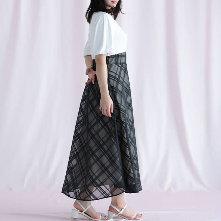 大きいサイズ レディース リブT×シアージャガードチェックドッキングワンピース