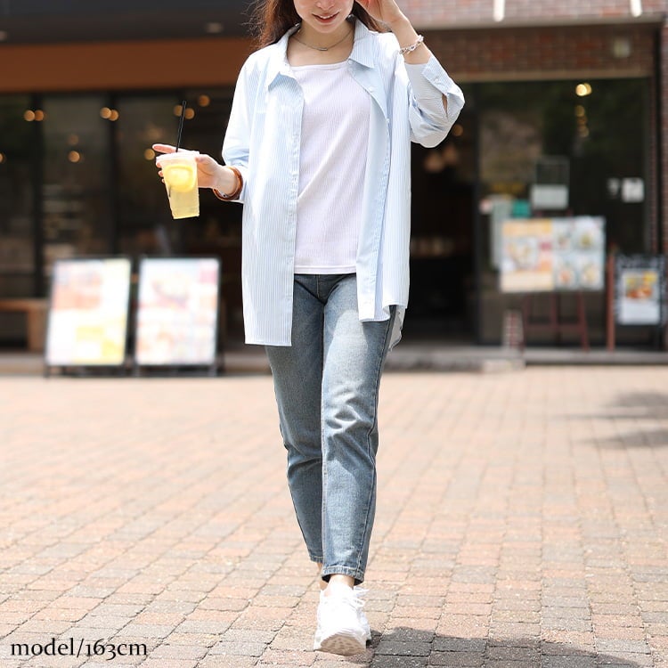 大きいサイズ レディース 接触冷感＆UVカット＆耐塩素ストライプシャツラッシュガード