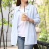 大きいサイズ レディース 接触冷感＆UVカット＆耐塩素ストライプシャツラッシュガード サックス